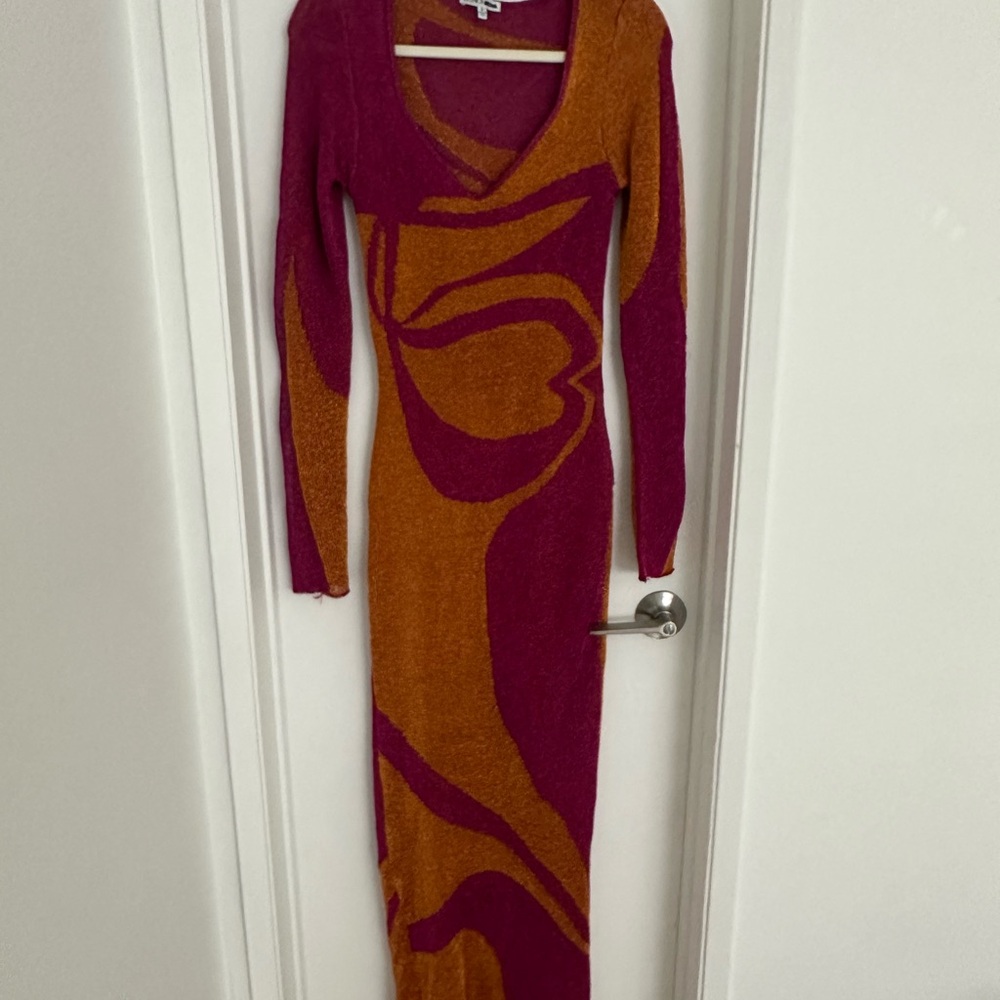 Fashion Nova Red and Orange V-neck Bodycon Maxi Dress